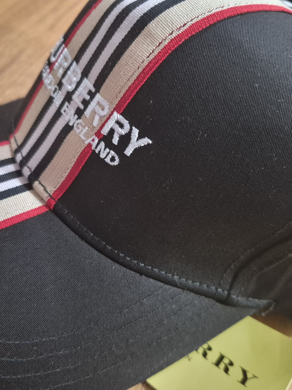 Burberry Black Baseball Cap with Signature Center Stripe - Picture 6 of 6